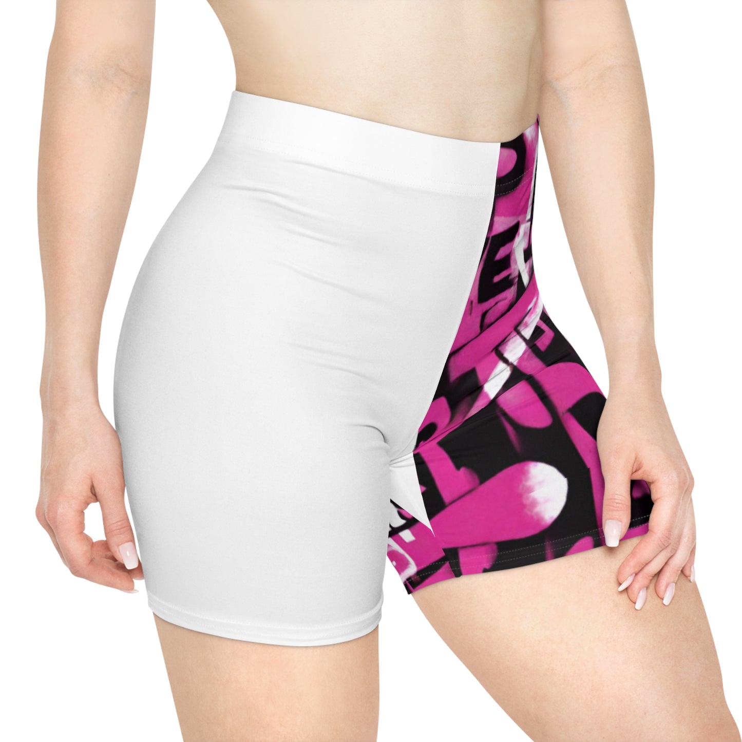 White/Pink Grafiti Women's Biker Shorts