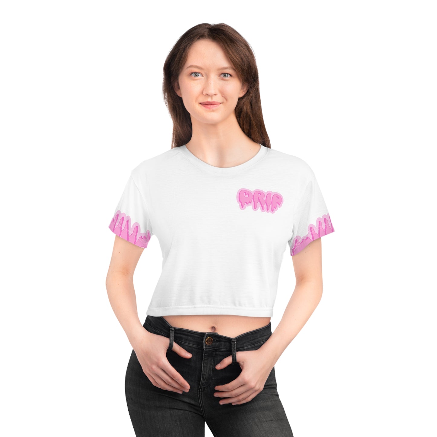 Pink/White Drip Crop Tee