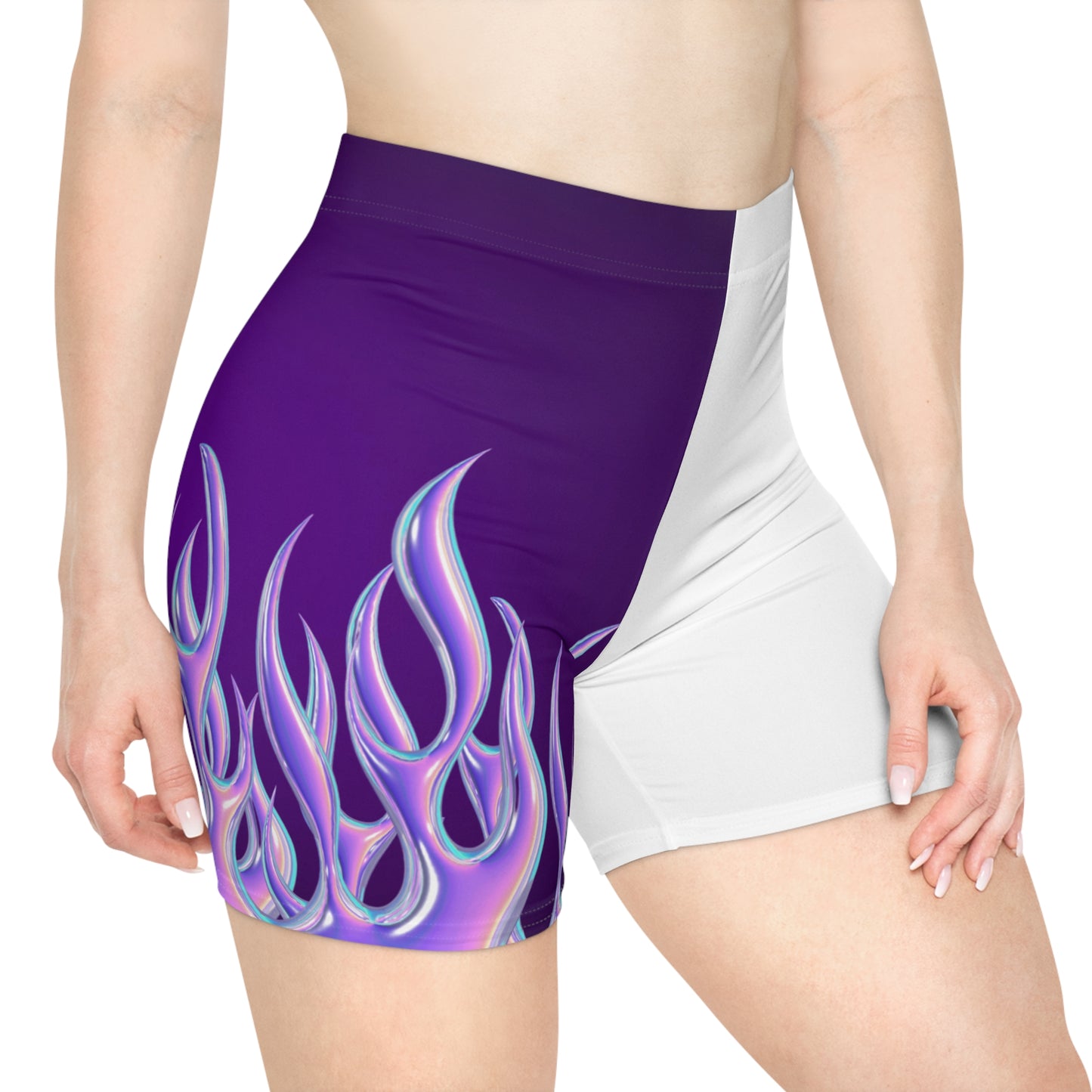 Purple/White Flame Biker Shorts