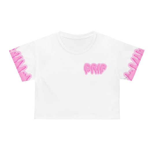 Pink/White Drip Crop Tee