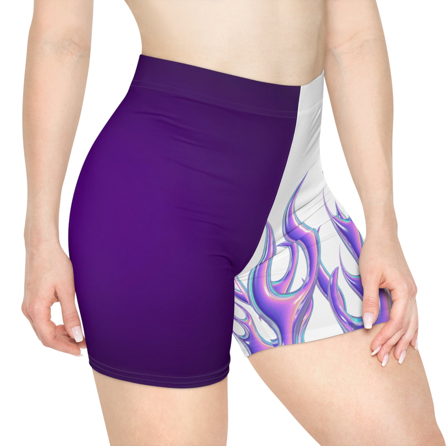 White/Purple Fame Women's Biker Shorts