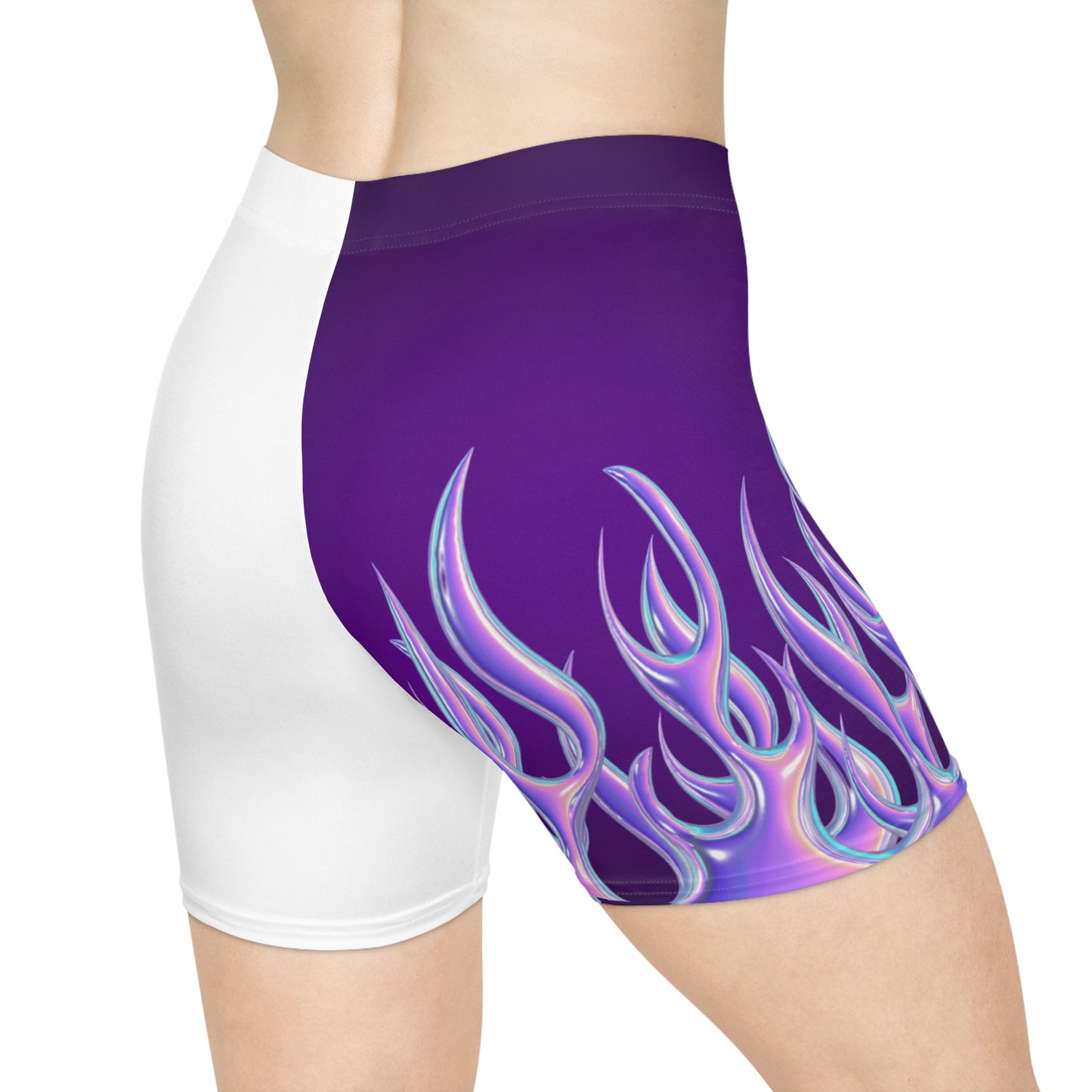 Purple/White Flame Biker Shorts